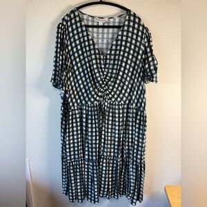 Ava & Viv Blue Green Gingham Check Midi Dress Plus Size 3X Pockets Rayon